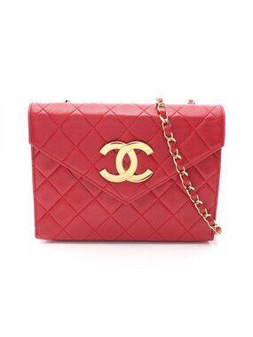 Chanel Shoulder Bag Quilted Big CC Logo Red Lambskin CC Chain